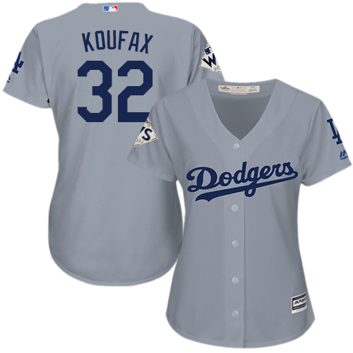 Dodgers #32 Sandy Koufax Grey Alternate Road World Series Bound Women's Stitched MLB Jersey
